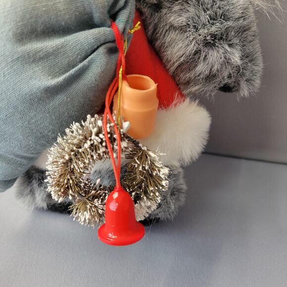 Vintage 80's Christmas Santa Bear Plush Gray 11" Holidays Toy Sack Collectibles - Picture 3 of 15